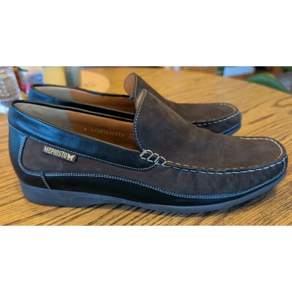Mephisto Mens 10.5 Brown Suede Leather Comfort Shoes Loafers Slip On